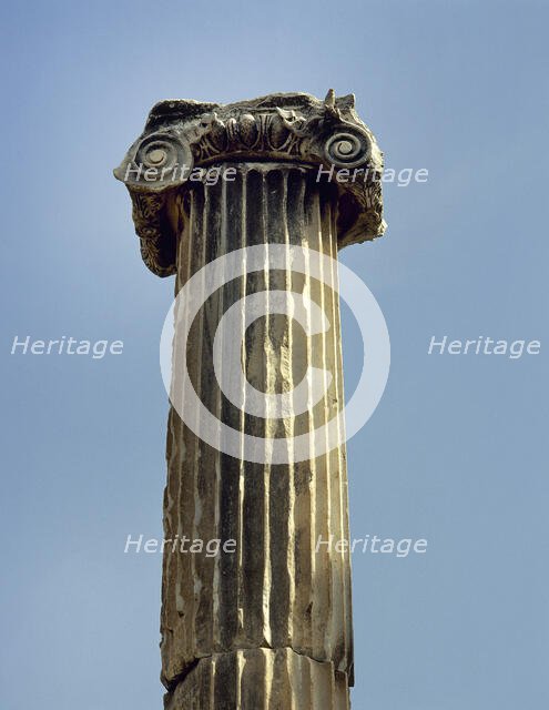 Ionic order, capital with voluta and column, Pergamon, Aeolis, Turkey, 1999.  Creator: Unknown.