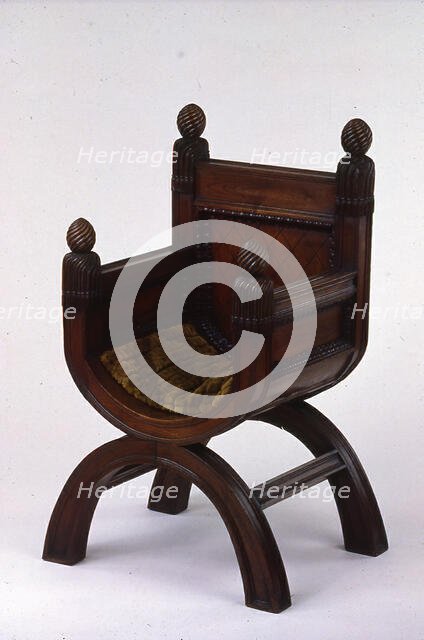 X-Frame Armchair, England, 1840/45. Creator: Lewis Nockalls Cottingham.