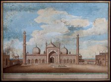 Delhi: Jama Masjid, exterior view of east facade, (1820?). Creator: Ghulam Ali Khan.
