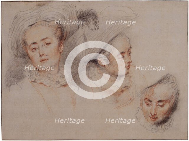 Three Studies of a Young Woman's Head, 1716-1717. Creator: Watteau, Jean Antoine (1684-1721).