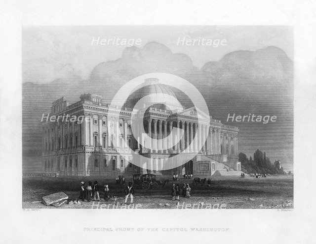 Principal front of the Capitol, Washington, c1820Artist: R Brandard