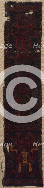 Textile Fragment with Three Frontal Deities and Interlace Pattern, 700 - 400 BC. Creator: Unknown.
