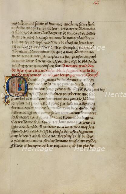 Initial Q: Gillion and Marie Gazing at Carp and Gillion Praying, 1464. Creators: Lieven van Lathem, David Aubert.