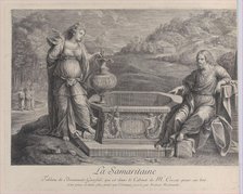 Christ, seated at right, and the woman of Samaria, who stands at left, ca. 1729. Creator: Frédéric Horthemels.
