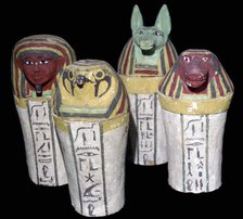 Egyptian set of four canopic jars. Artist: Unknown