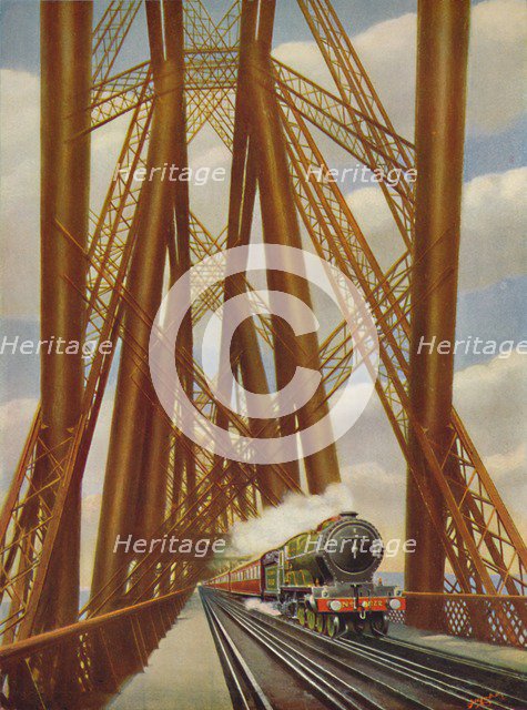 'East Coast Express Crossing the Forth Bridge', 1926. Artist: Unknown.