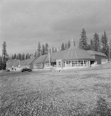 Stores and community center in model lumber company town, Gilchrist, Oregon, 1939. Creator: Dorothea Lange.