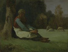 'Seated shepherdess', c1850s. Artist: Jean Francois Millet.