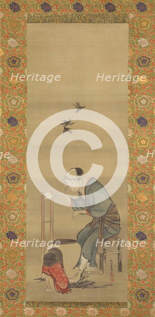 Woman Spinning Silk, dated 1790. Creator: Hokusai.