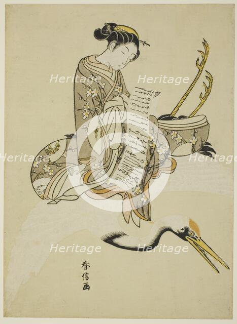 Girl Riding a Crane (parody of Hi Chobo [Chinese: Fei Zhangfang]), c. 1766/67. Creator: Suzuki Harunobu.