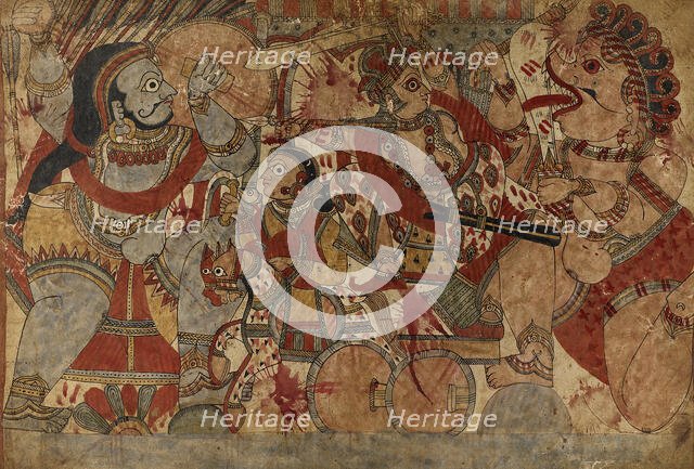 Fight with Ghatotkacha, Scene From the Story of Babhruvahana..., c1850. Creator: Unknown.