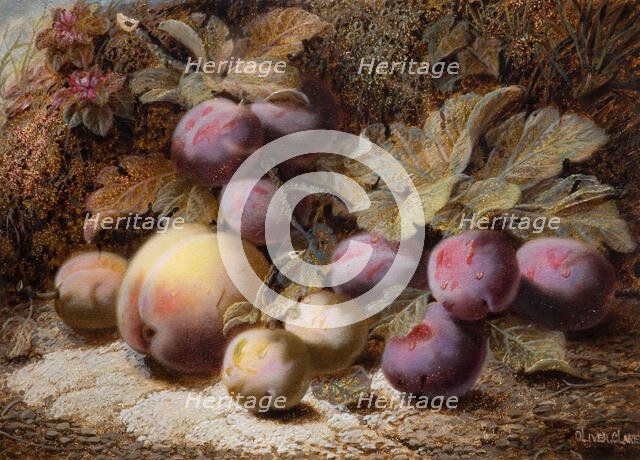 Still Life With Peach And Plums, 1916. Creator: Oliver Clare.