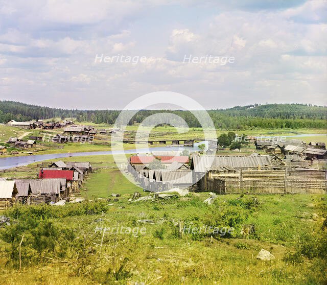 General view of the village of Palkino (from the south), 1912. Creator: Sergey Mikhaylovich Prokudin-Gorsky.