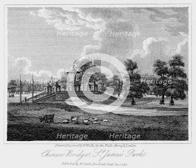 Chinese Bridge, St James's Park, Westminster, London, 1817.Artist: W Wallis