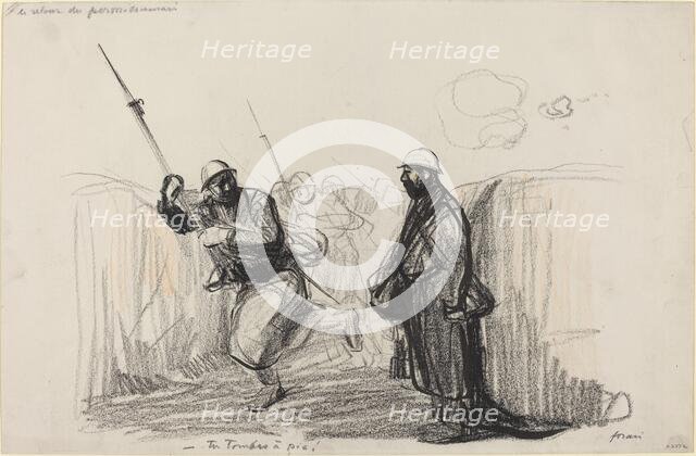 Le retour du permissionnaire. -Tu Tombes à pic!, c. 1914/1919.  Creator: Jean Louis Forain.