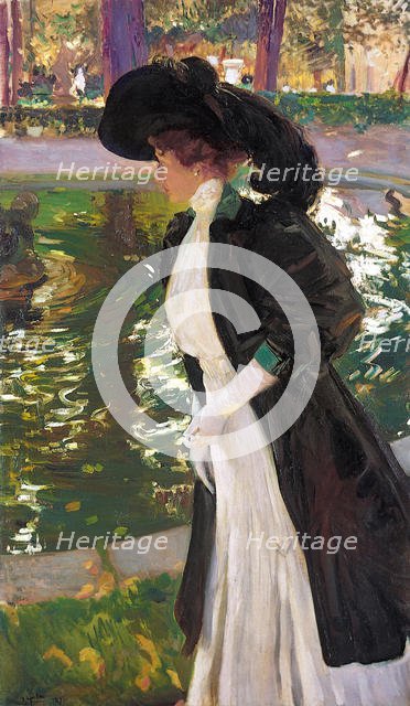 Clotilde Strolling in the Gardens of La Granja , 1907. Creator: Sorolla y Bastida, Joaquín (1863-1923).