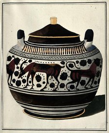 Greek lidded vessel (Corinthian lebes gamikos ?) decorated with a frieze of stylised..., 1700-1799. Creator: Augustin Dahlsteen.