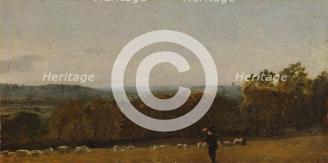 A Shepherd in a Landscape looking across Dedham Vale towards Langham, ca. 1811. Creator: John Constable.