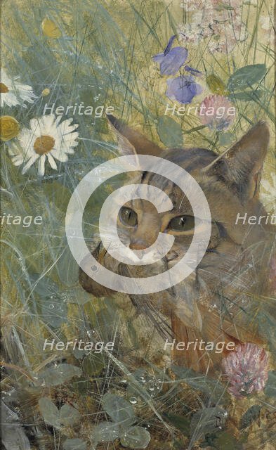 A Cat with a Young Bird in its Mouth. Five studies in one frame, 1885. Creator: Bruno Liljefors.