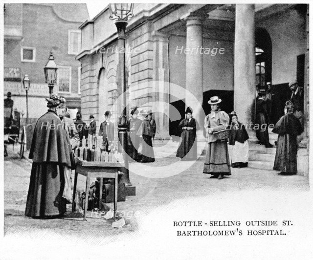 Bottle selling outside St Bartholomew's Hospital, London, c1903 (1903). Artist: Unknown.