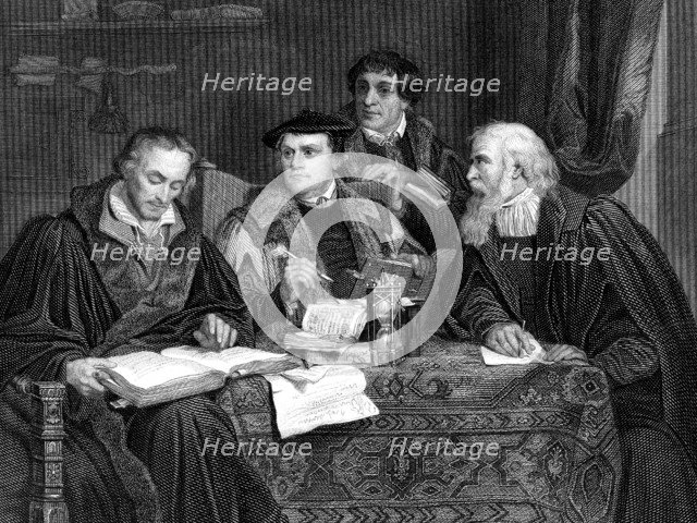 Protestant theologians working on Luther's translation of the Bible, c1530s. Artist: Unknown