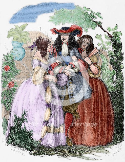 The young Louis XIV strolling with the Mancini sisters, 19th century.  Creator: Unknown.