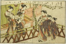 Double-page Illustration from Vol. 2 of "Picture Book of Spring Brocades...", 1771. Creator: Suzuki Harunobu.