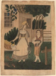 Woman and Boy with Provisions, c. 1840. Creator: Unknown.