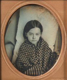 [Young Girl Wearing Gingham Shawl, Resting on Pillow], 1853-56. Creator: Beckers & Piard.