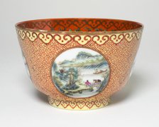 Bowl with Four Panels of Landscape Scenes, Qing dynasty (1644-1911), probably 19th century. Creator: Unknown.