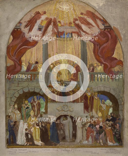 Esquisse pour l'église du Saint-Esprit (12e arr.) : La Pentecôte, l'Eglise romaine..., c.1935. Creator: Maurice Denis.