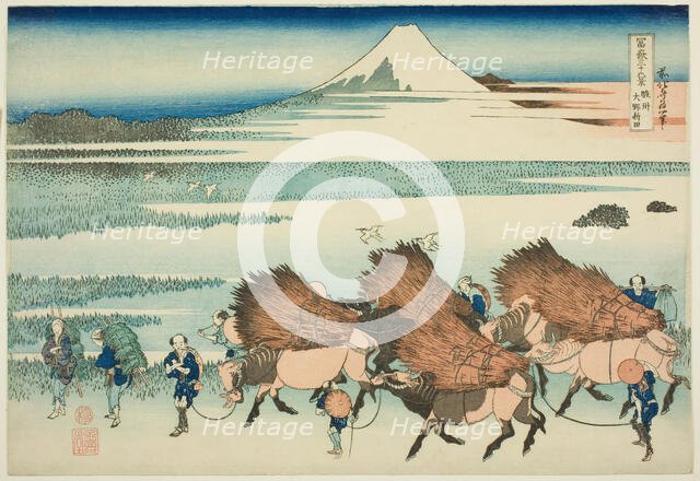 Rice Paddies at Ono in Suruga Province (Sunshu Ono shinden), from the series "Thirty...,c. 1830/33. Creator: Hokusai.