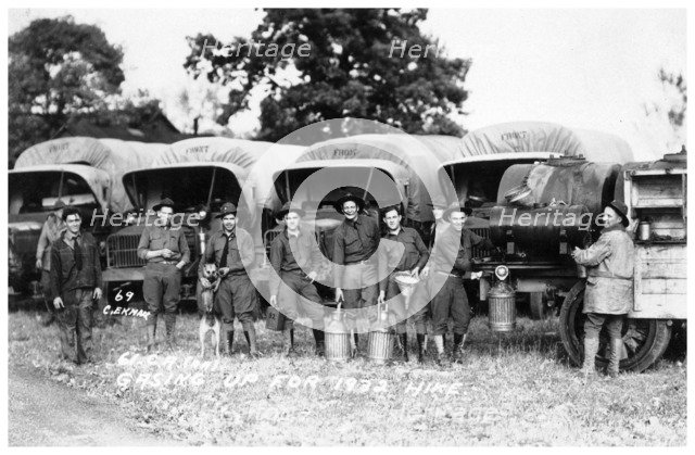'Gassing up for the 1932 hike', Fort Sheridan, Illinois, USA, 1932. Artist: Ekmark Photo