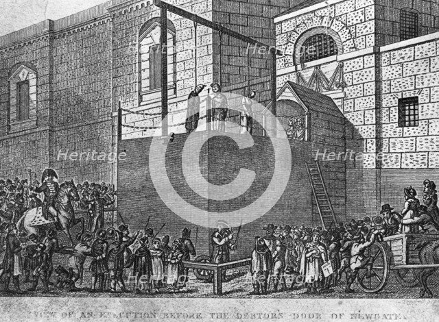 An execution before the debtor's door at Newgate Prison, London, c1809. Artist: Unknown