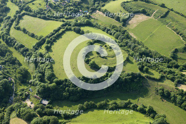 Earthwork remains of a motte and bailey castle near Powerstock, Dorset, 2014. Creator: Historic England Staff Photographer.