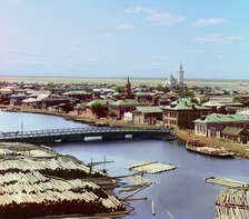 View of the city of Tobolsk from the north, from the bell tower of the Church..., 1912. Creator: Sergey Mikhaylovich Prokudin-Gorsky.