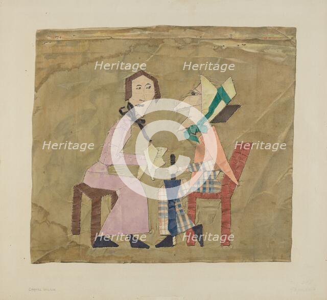 Patchwork Picture: "Gossips", c. 1938. Creator: Carmel Wilson.