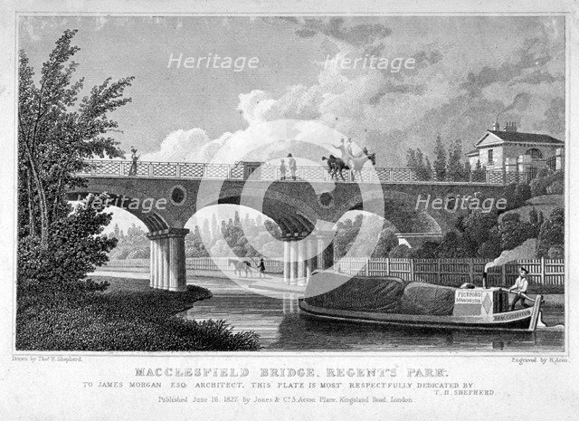 Macclesfield Bridge, Regent's Park, Marylebone, London, 1827. Artist: R Acon