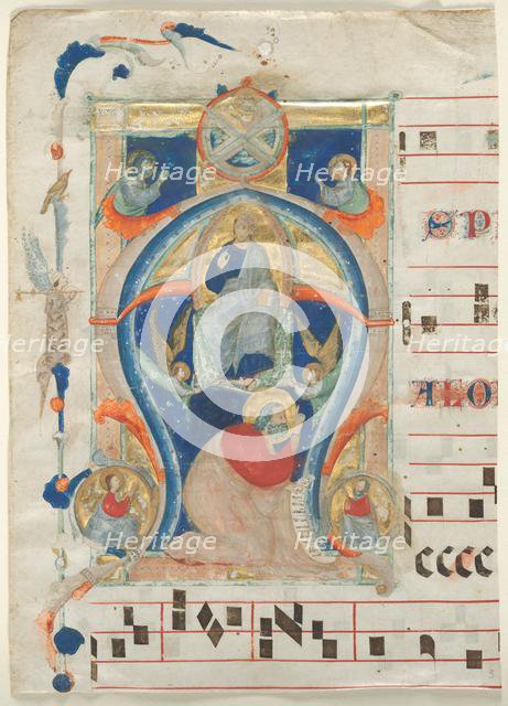 Fragment of an Antiphonary with Historiated Initial (A): Christ in Majesty, 1308. Creator: Neri da Rimini (Italian).