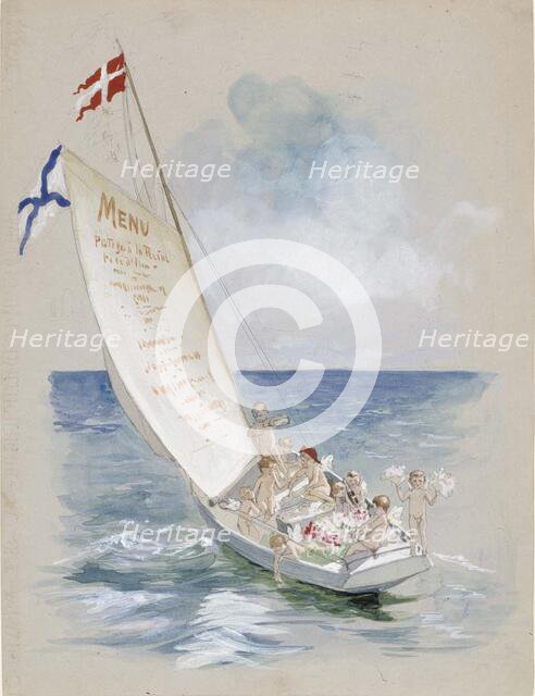 Sailboat downwind, draft menu, c1890s. Creator: Albert Edelfelt.