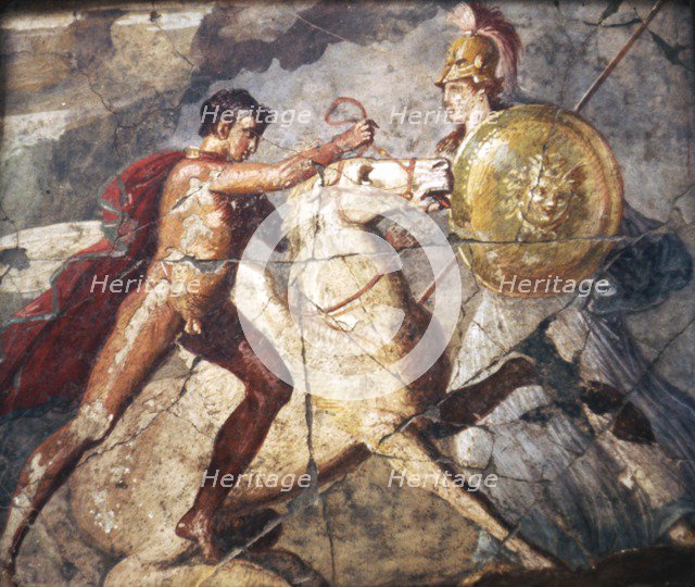 Bellerophon and Pegasus, Roman Wallpainting from Pompeii, 1st century.  Creator: Unknown.