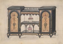 Design for a Cabinet with Two Central Shelves and Arched Doors, 19th century. Creator: Anon.