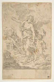 A guardian angel walking with a child, ca. 1640. Creator: Simone Cantarini.