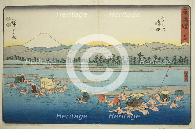 Shimada: The Oi River (Shimada, Oigawa)—No. 24, from the series "Fifty-three Station..., c. 1847/52. Creator: Ando Hiroshige.