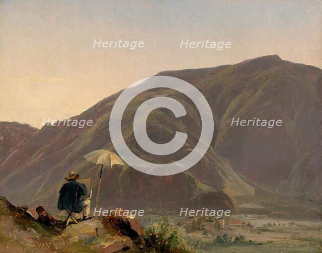View of Bozen with a Painter, 1837. Creator: Jules Coignet.