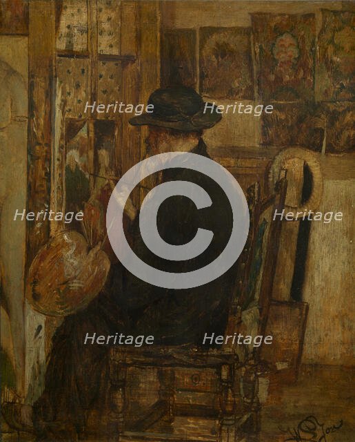 Willem Linnig I, the Painter's Father in his Studio, 1875. Creator: Willem Linnig II.