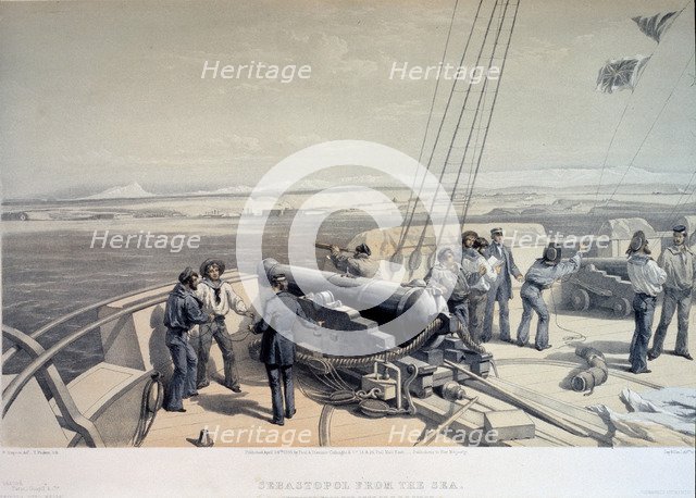 View of Sevastopol from the sea, 1855. Artist: Simpson, William (1832-1898)