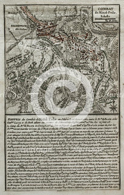 Seven Years War (1756-1763): Map of Mittel Peile, Battle of Reichenbach (August 16, 1762), 1765. Creator: Jean de Beaurain.