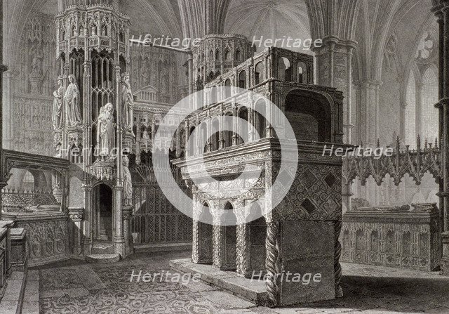 Edward the Confessor's mausoleum, in the king's chapel, Westminster Abbey, London, c1818. Artist: John Le Keux