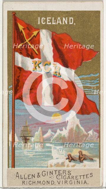Iceland, from Flags of All Nations, Series 2 (N10) for Allen & Ginter Cigarettes Brands, 1890. Creator: Allen & Ginter.